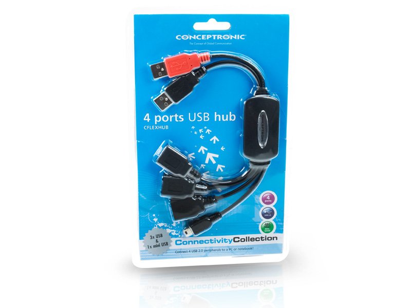 Conceptronic Hub Flexible 3 Puertos Usb + 1 Mini Usb 1100013