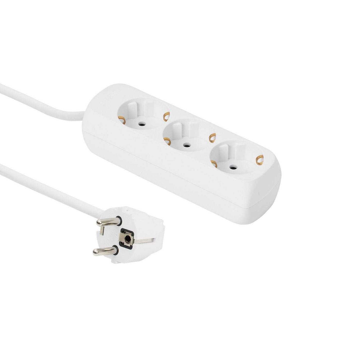 3-Way Schuko Socket 1.8m White Without On/Off Switch,