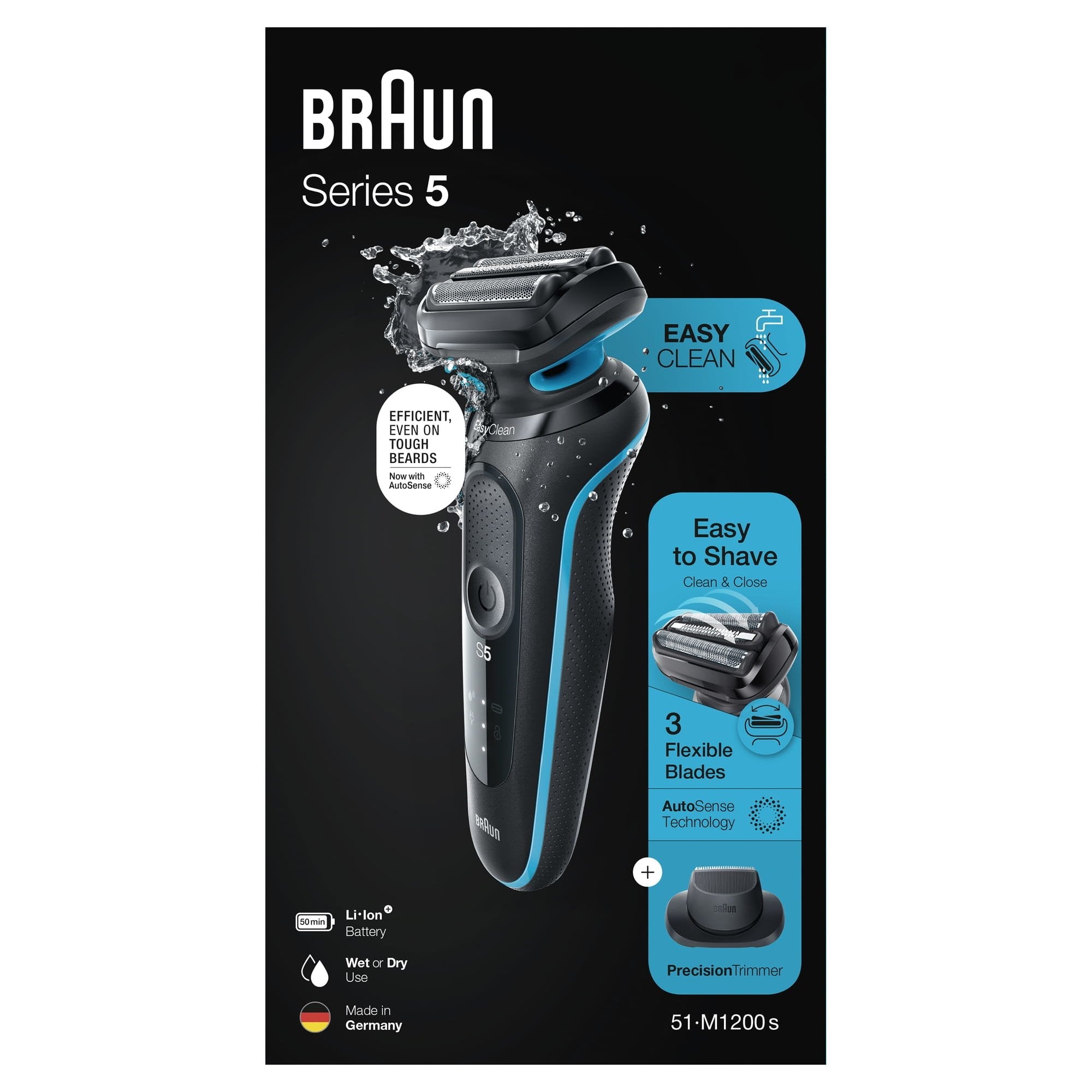 EAN 4210201432654 - Braun Series 5 51-M1200s afeitadora Máquina de afeitar de láminas Recortadora Negro, Azul imagen 6