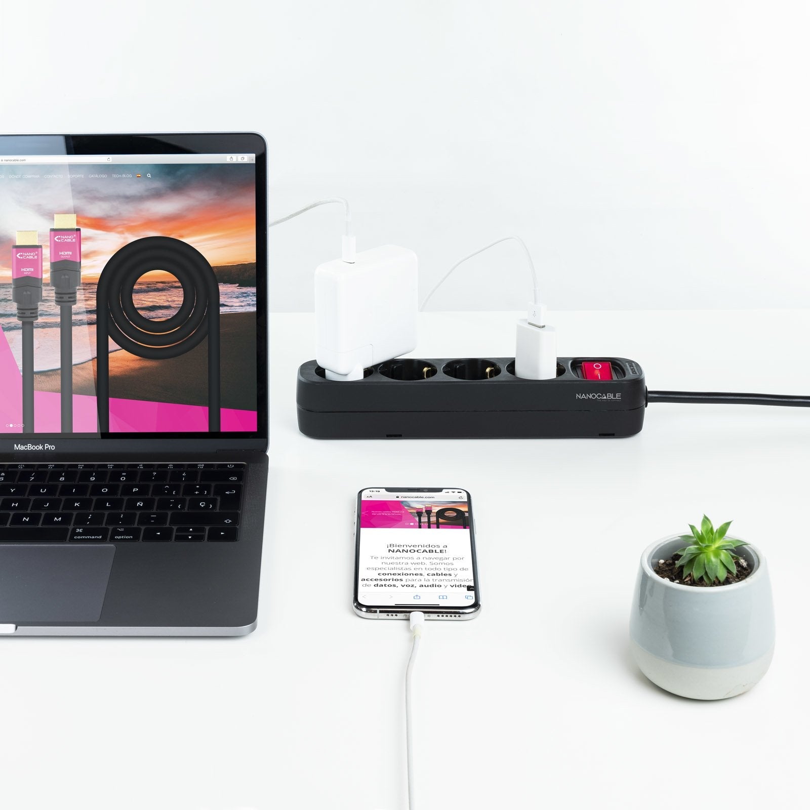 Nanocable Regleta De Proteccion Con 4 Shuckos - Cable De 1.40m - Interruptor On/Off - Negro