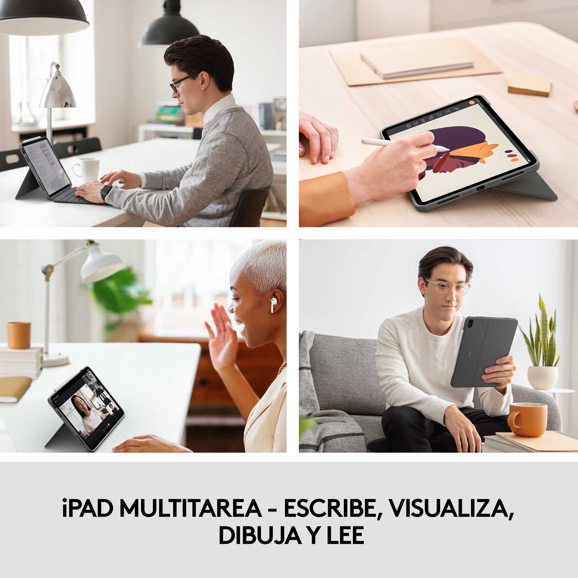 Funda Con Teclado Esp Logitech Combo Touch Para Tablets Apple Ipad Air 4 Gen 2020 De 10.9'/ Gris