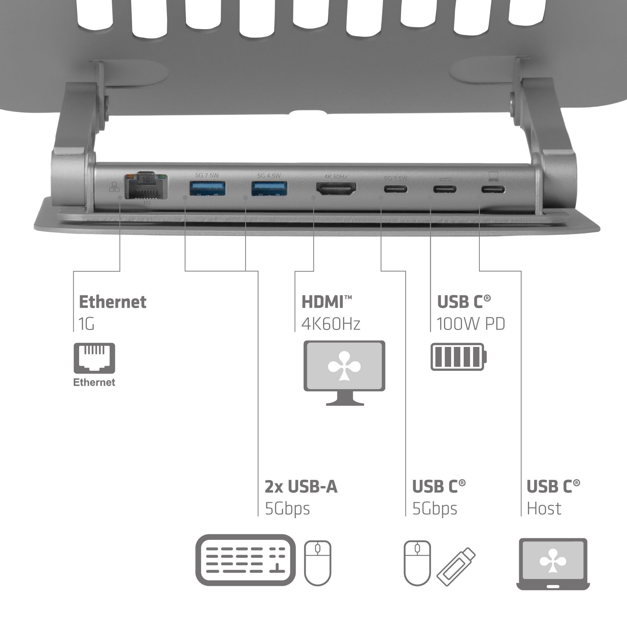 Club3d Laptopmänder Con Usb-C Hub 100w 360° 4k60hz