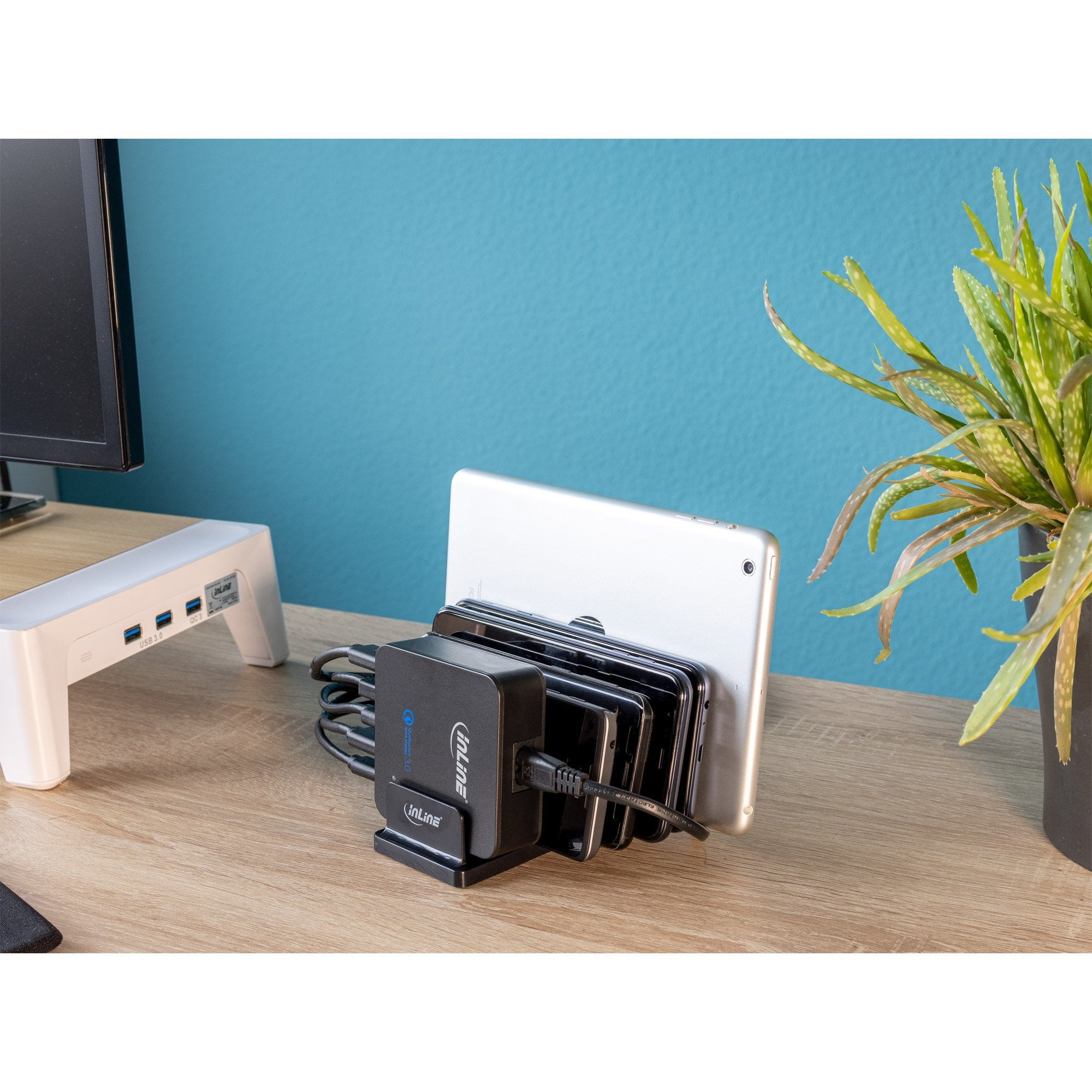 Soporte Múltiple Inline Con 6 Compartimentos Para Escritorio / Estante, Negro