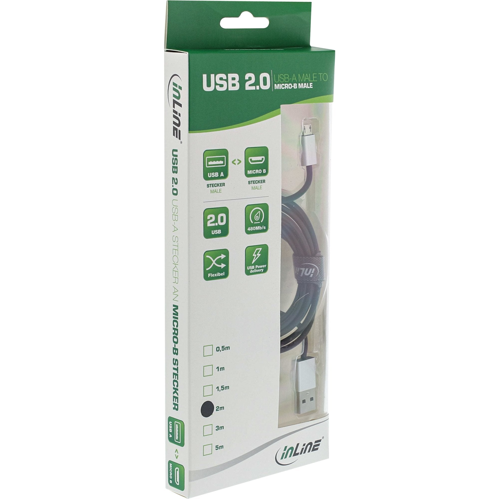 Cable Inline Micro-Usb 2.0, Conector Usb-A A Conector Micro-B, Negro/Aluminio, Flexible, 5 M