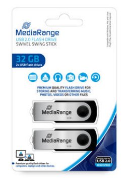 Mediarange Memoria Usb 32gb Negro Plata Pack 2 Piezas