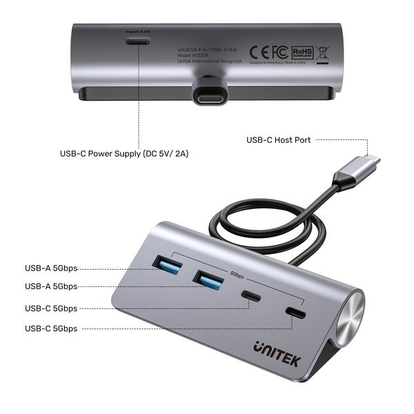 EAN 4894160058546 - UNITEK H1337AGY01 hub de interfaz USB 3.2 Gen 1 (3.1 Gen 1) Type-C 5000 Mbit/s Gris imagen 5