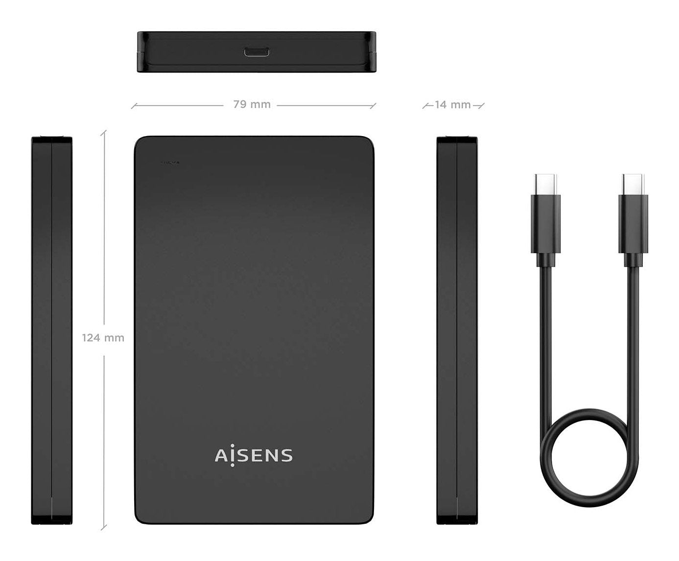 Aisens Caja Externa 2,5&Quot; Ase-2542b 9.5mm Sata A Usb-C Usb3.1 Gen1, Negra