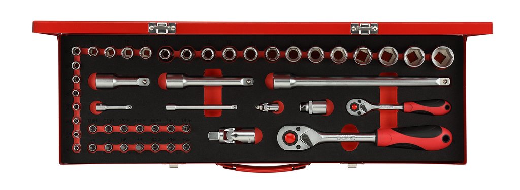 Juego De Llaves De Vaso Gedore Rojo 1/4" + 1/2", 49 Piezas 3300010