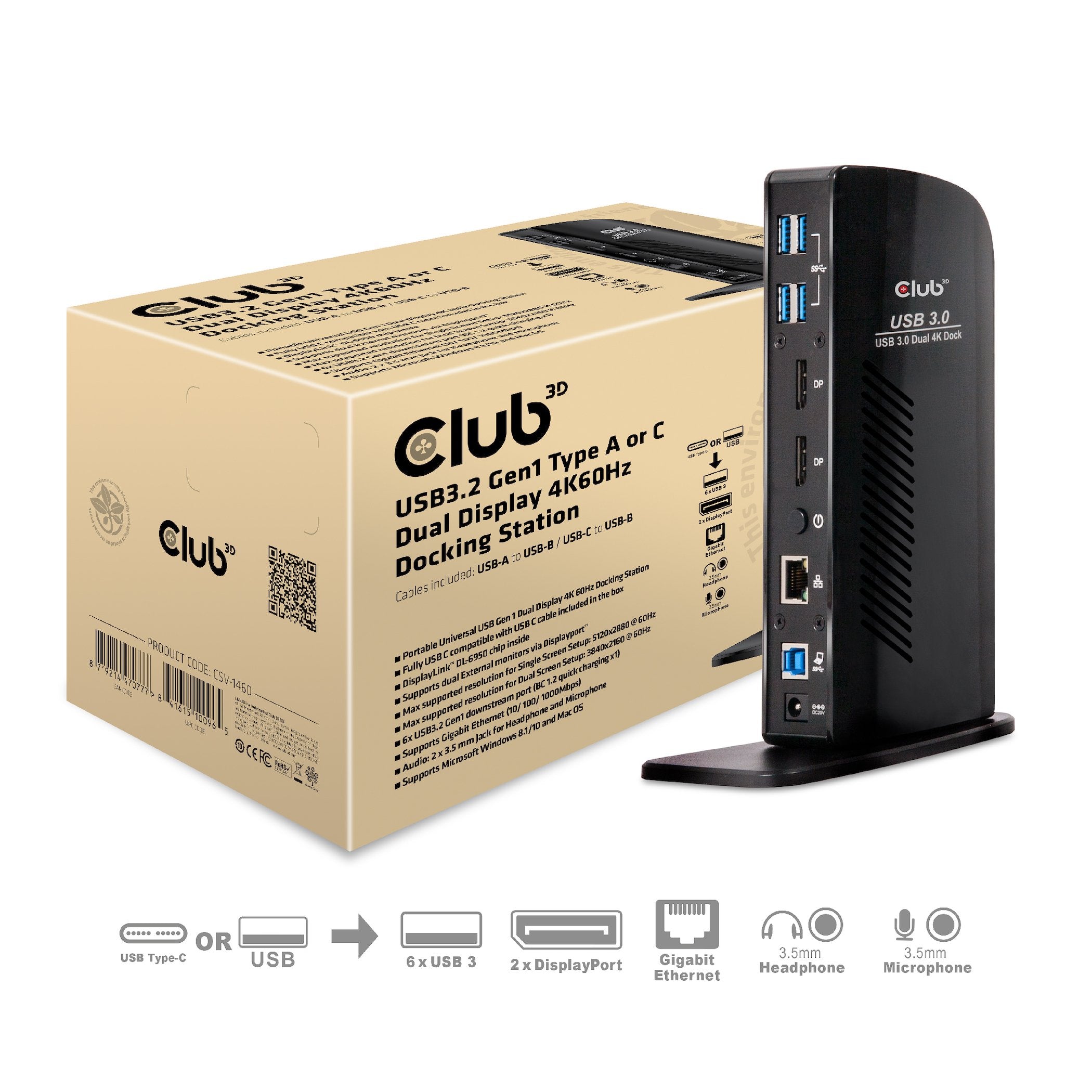 EAN 8719214470777 - CLUB3D CSV-1460 base para portátil y replicador de puertos Acoplamiento USB 3.2 Gen 1 (3.1 Gen 1) Type-B imagen 9