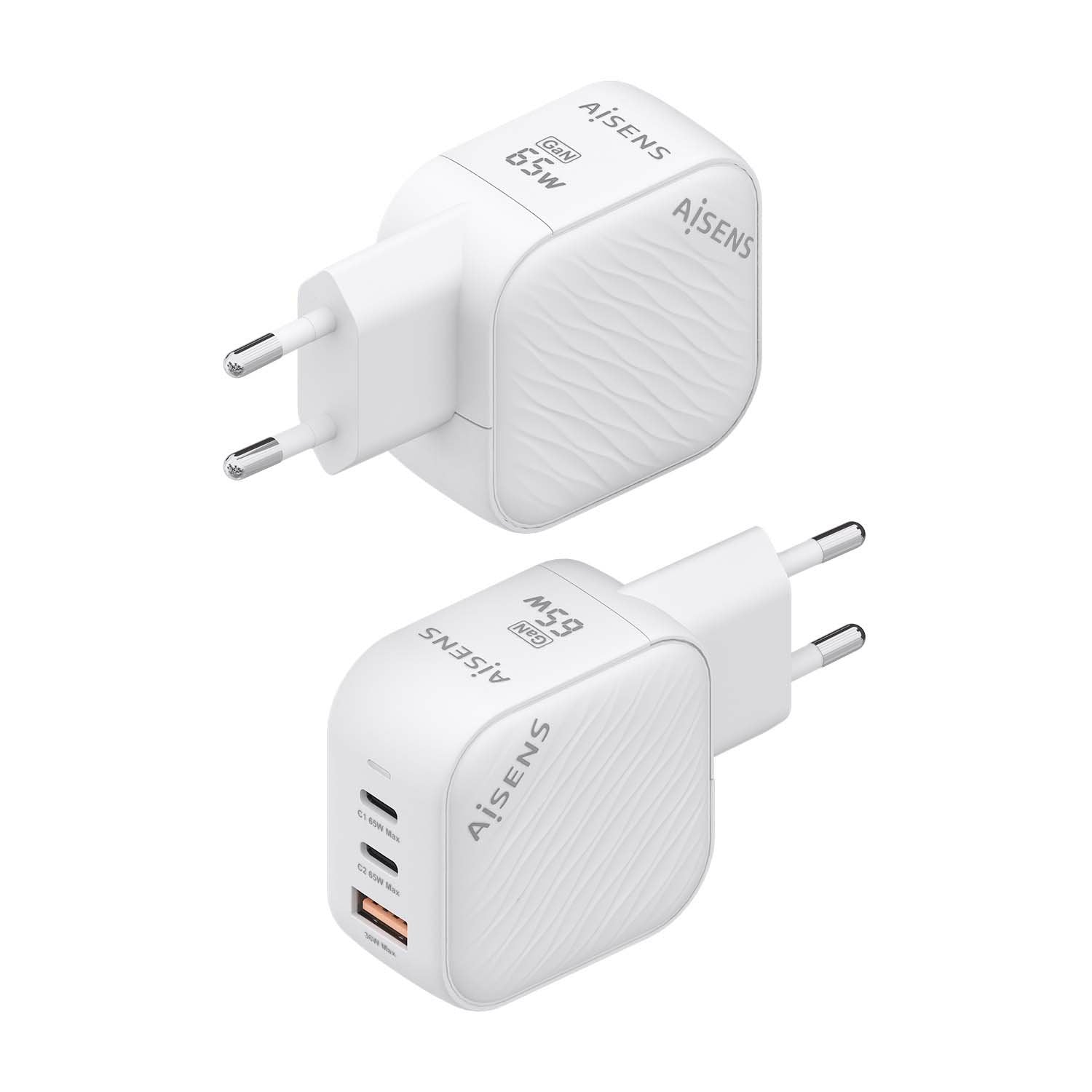 Aisens Cargador Gan 65w, 2xusb-C Pd3.0 Qc4.0, 1xusb-A Qc3.0, Blanco