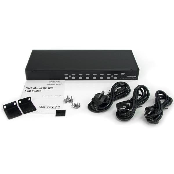 Startech.Com Conmutador Switch Kvm 8 Puertos De Vídeo Dvi Usb 2.0 Usb B - 1u Rack Estante
