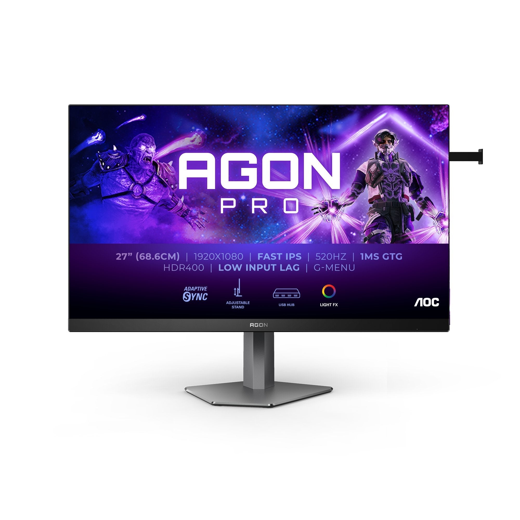 Monitor Aoc Ag276fk 27 "Negro (Matt)/Gris Oscuro, Fullhd, Fast-Ips, Usb Hub, Adaptive-Sync, Panel De 520hz Ag276fk