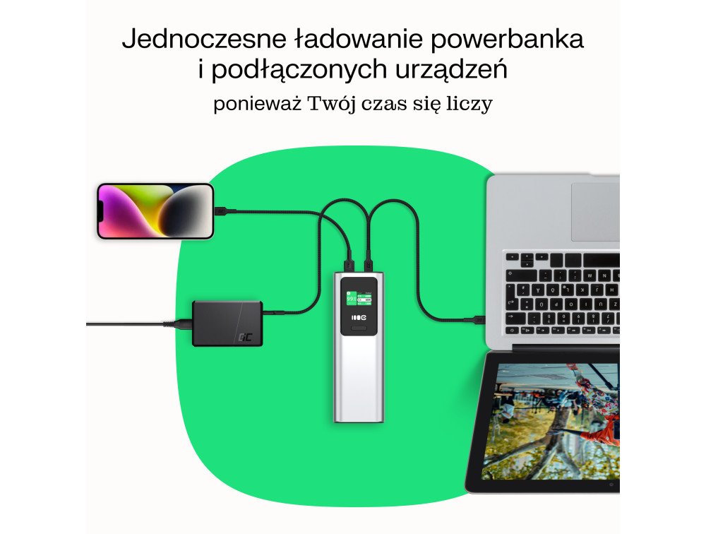 EAN 5904326374713 - Green Cell GC PBGC25UD - Powerbank PBGC25UD, 25200 mAh, 140 W, 1x USB-A, 2x USB-C Ión de litio Aluminio, imagen 11