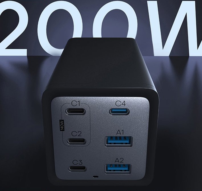 Conceptronic Cargador 4port 200w,4xusb-C,2xusb-A +3-In-1 Sw