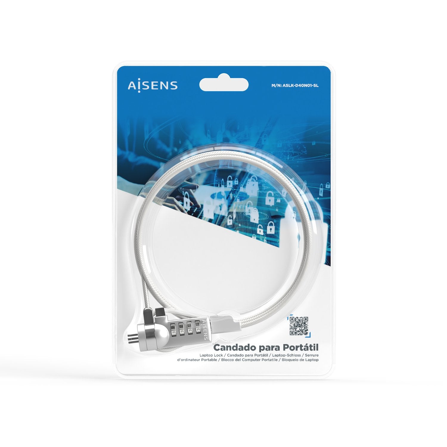 EAN 8436574707557 - AISENS ASLK-D40N01-SL cable antirrobo Plata 1,5 m imagen 4