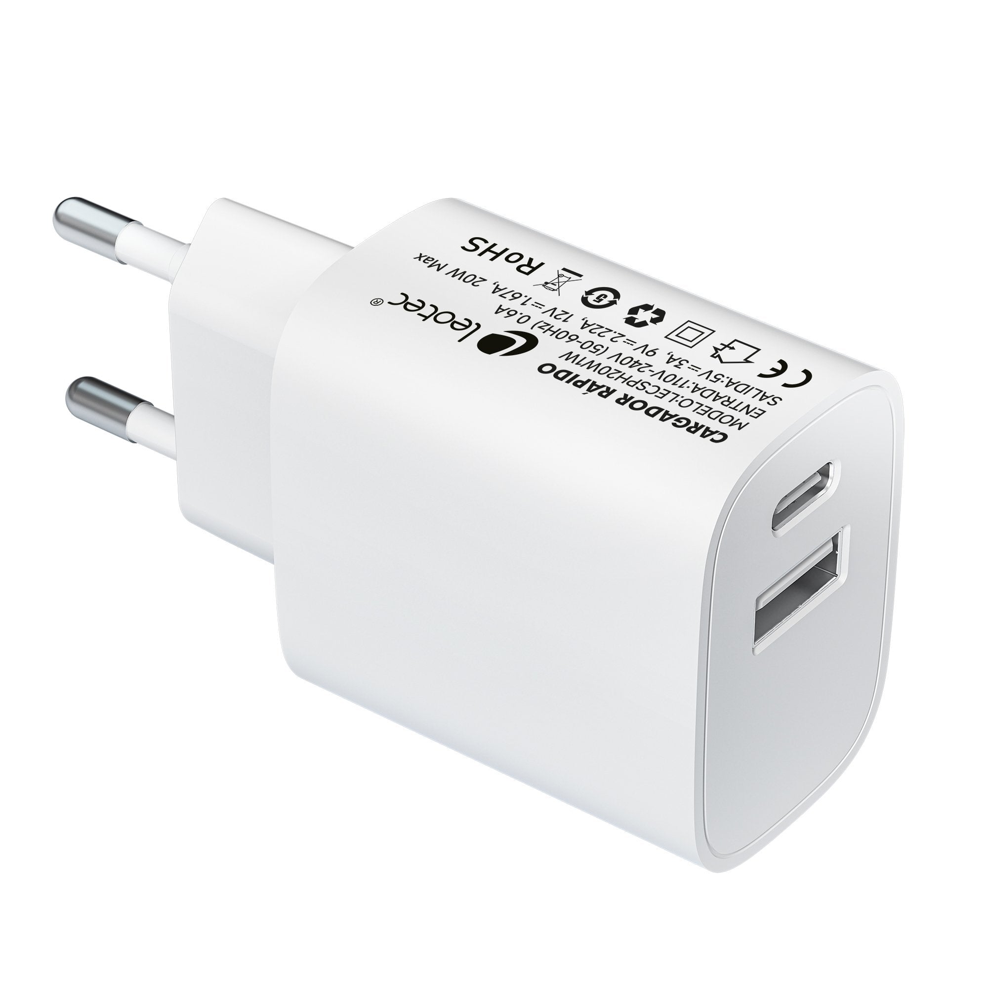 EAN 8436588881960 - Leotec LECSPH20W2W cargador de dispositivo móvil Smartphone, Tableta Corriente alterna Carga rápida Inter imagen 1