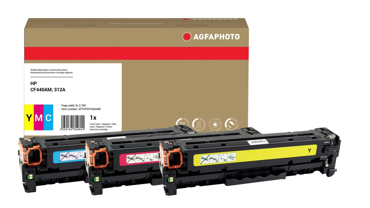 EAN 4250164849694 - AgfaPhoto APTHPCF440AME cartucho de tóner 3 pieza(s) Compatible Cian, Magenta, Amarillo imagen 1