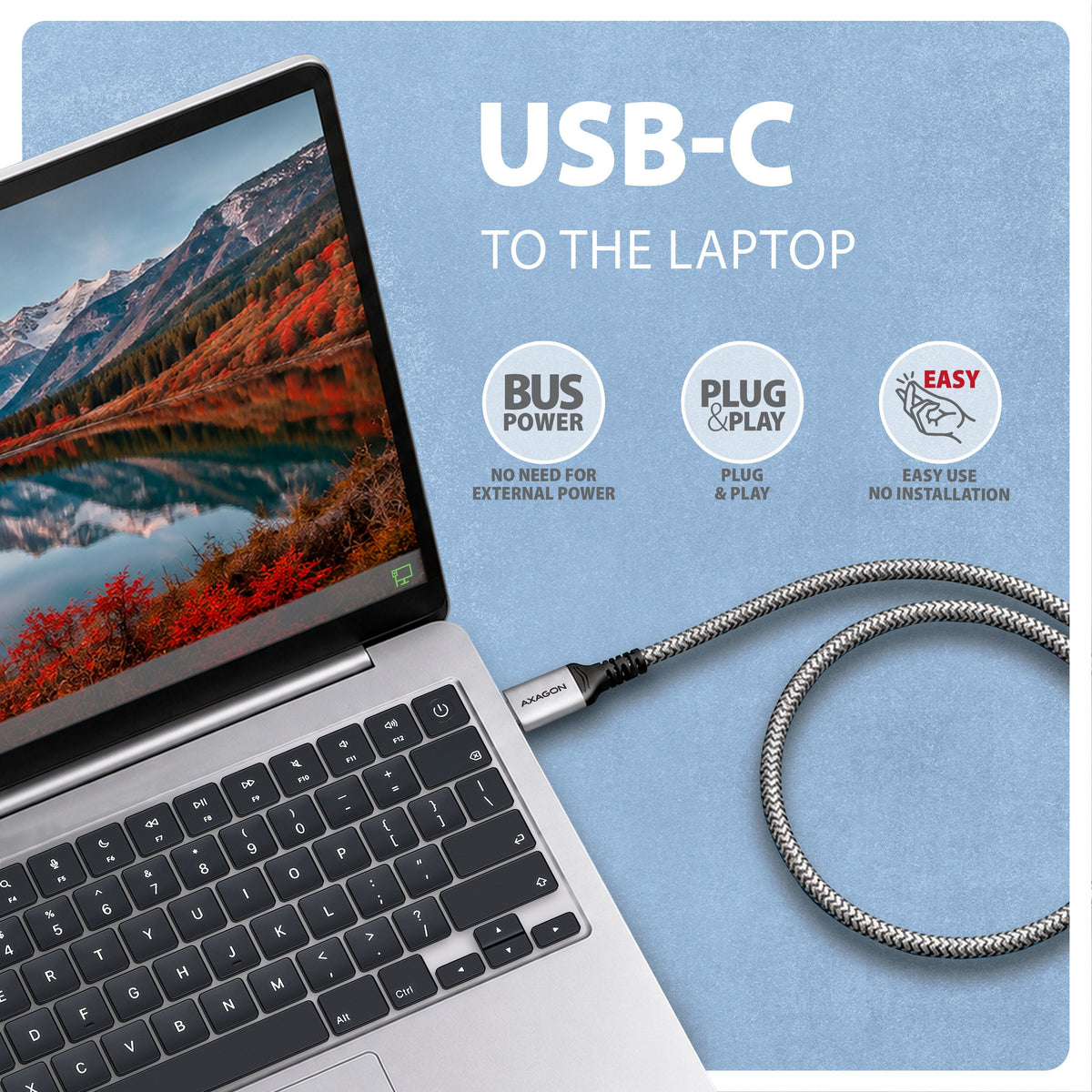 Axagon Ade-Cm30 Usb-C 5gbps - Gigabit Ethernet Adapter With Integrated Cat6 Rj-45 Network Cable (3 M), Asix Ax88179b