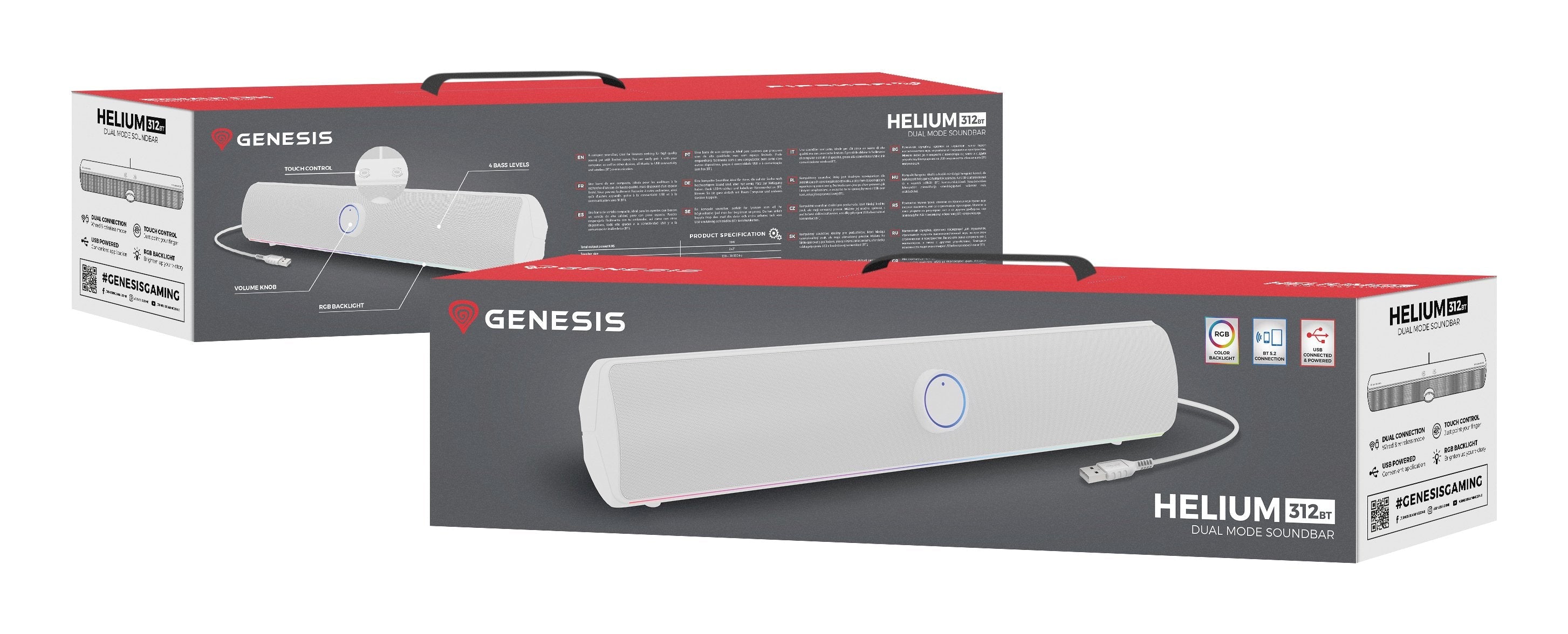 Barra De Sonido Bluetooth Genesis Helium 312bt 2.0 Rgb 10w Blanca