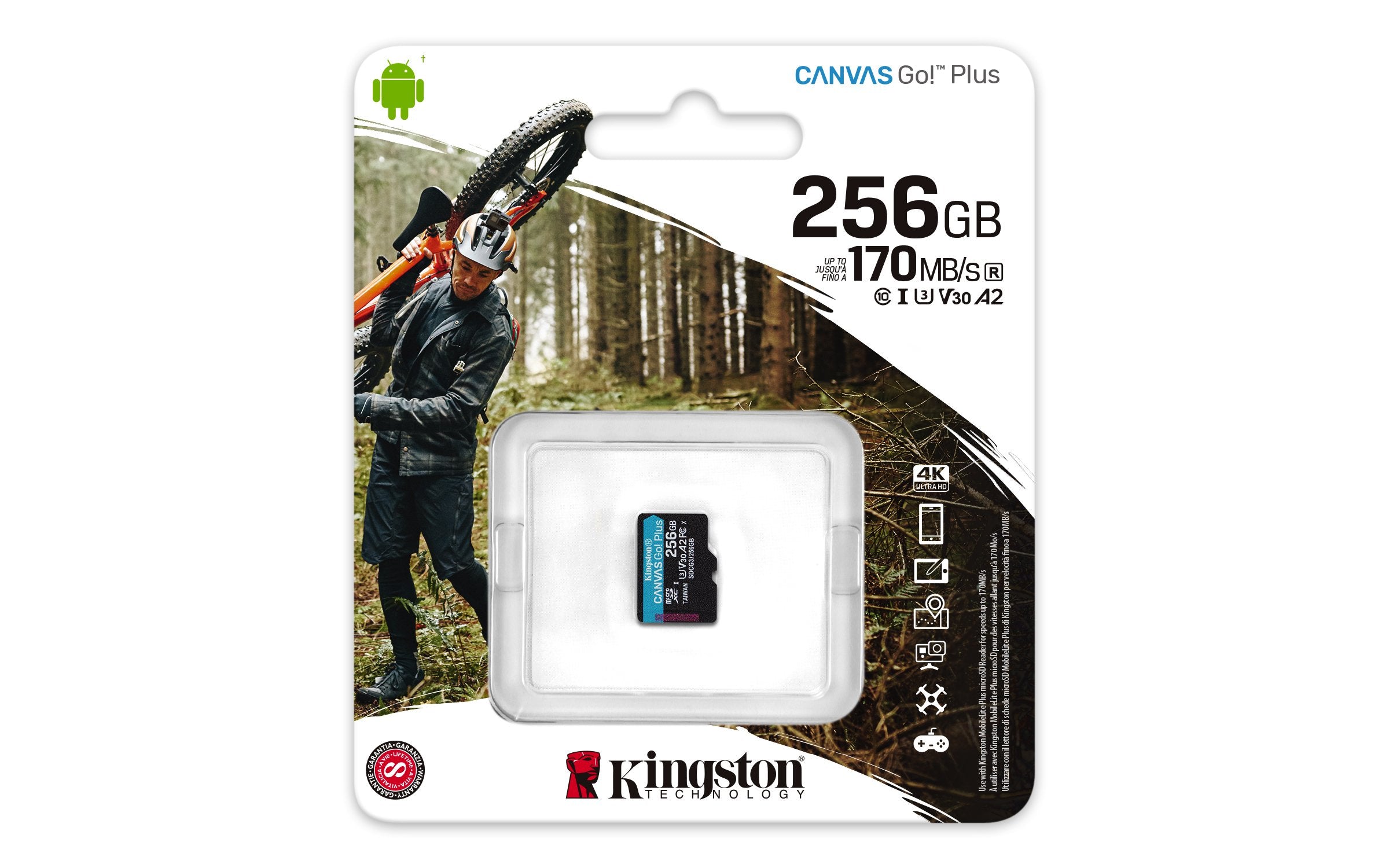 Micro Sd Kingston 256gb Canvas Go Plus 170r, Up To 170mb/S, A2, W/O Adapter
