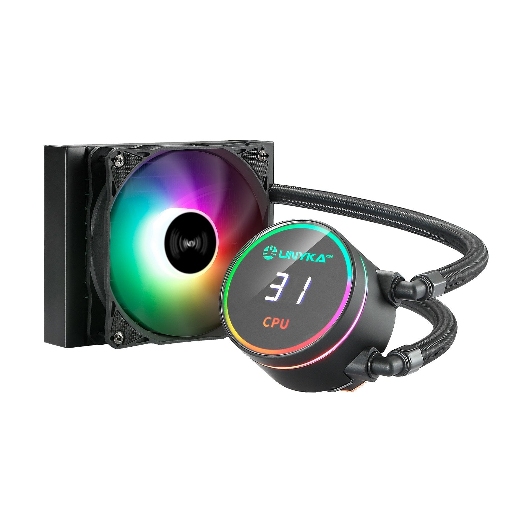 Unykach Aquastorm 120 Kit De Refrigeracion Liquida - Ventilador De 120mm - Iluminacion Rgb - Visualizacion Temperatura Cpu - Tubo De 335mm