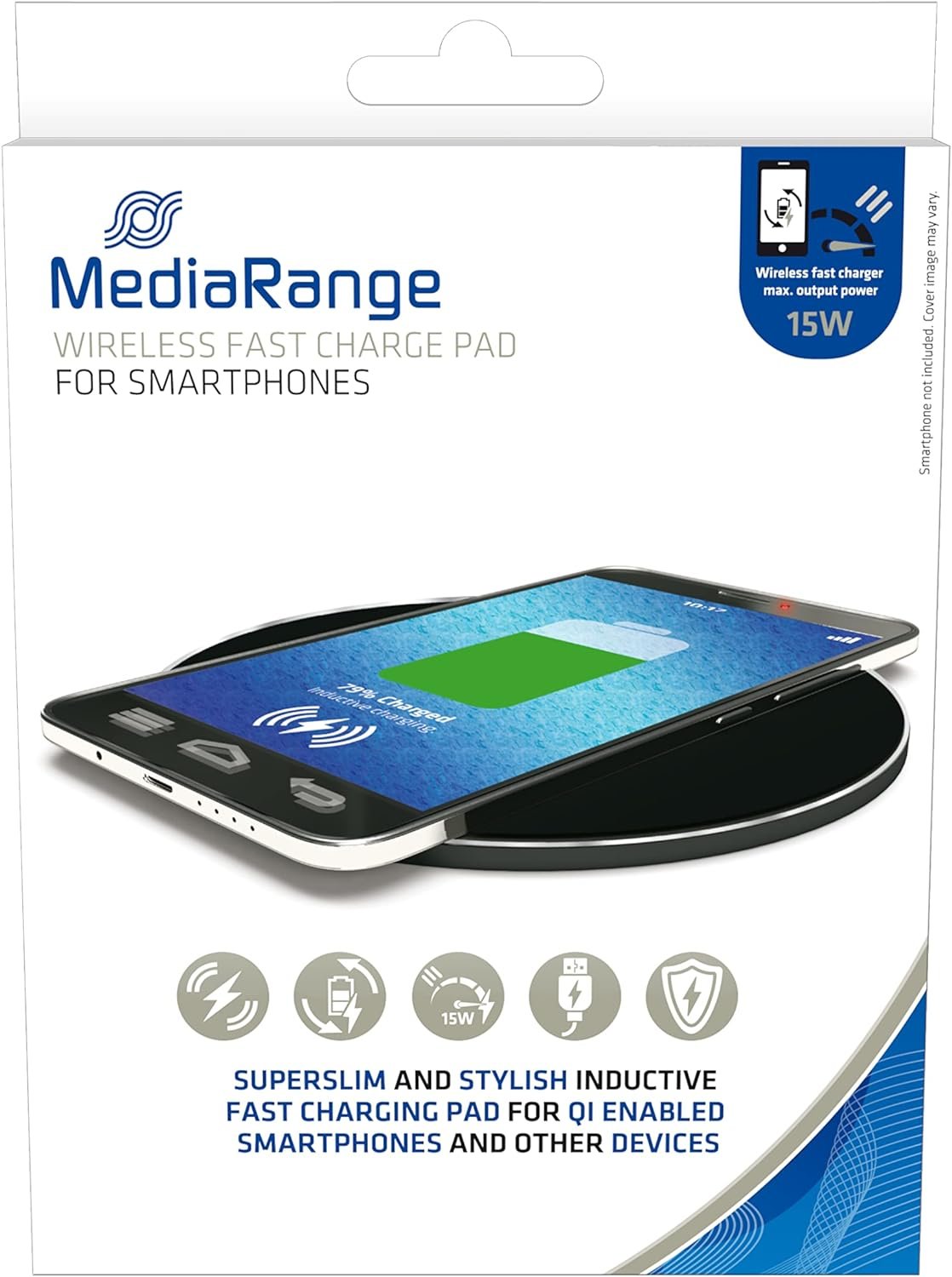 Mediarange Estación De Carga Rápida Inductiva Carga Rápida Qi De 15 W, Usb Fast Wireless Charger