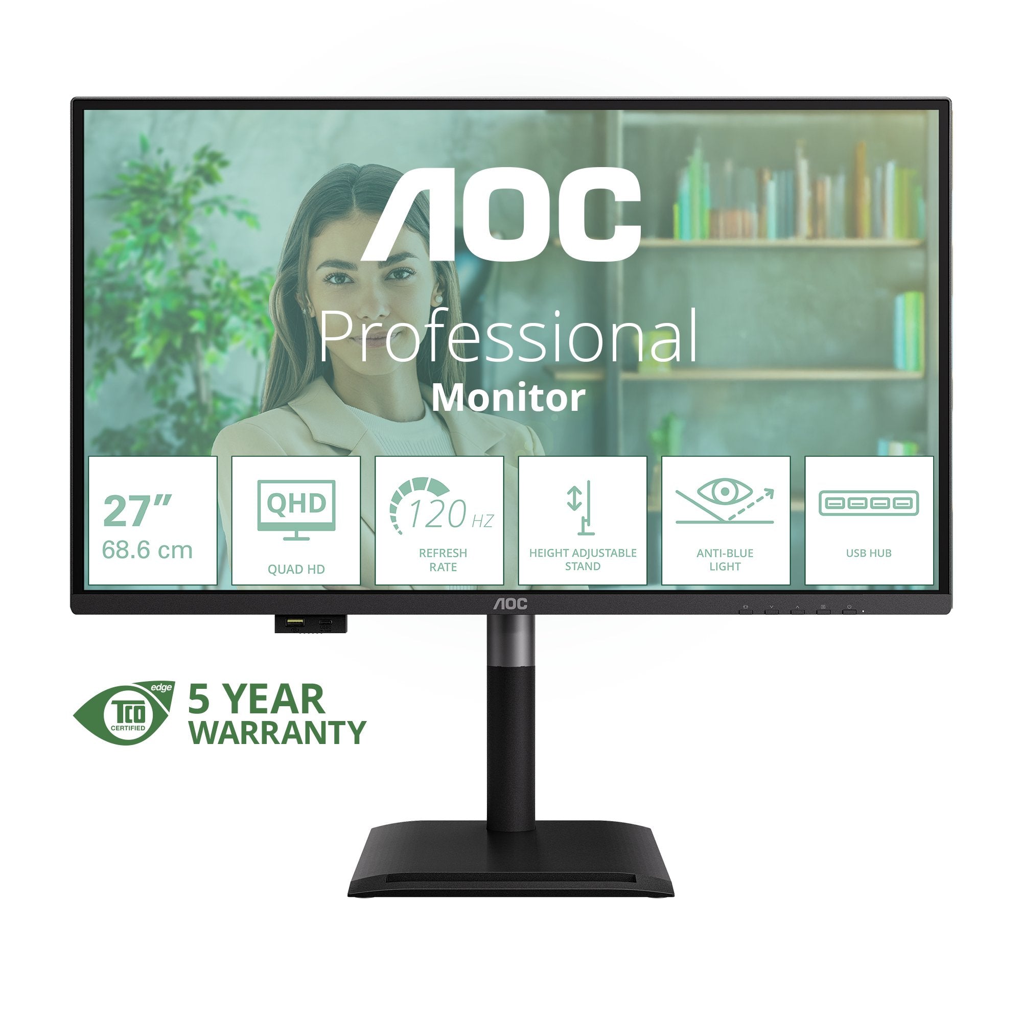 Aoc 68,6cm 27" Q27p4u 16:09 2xhdmi+Dp+Usb Lift Negro
