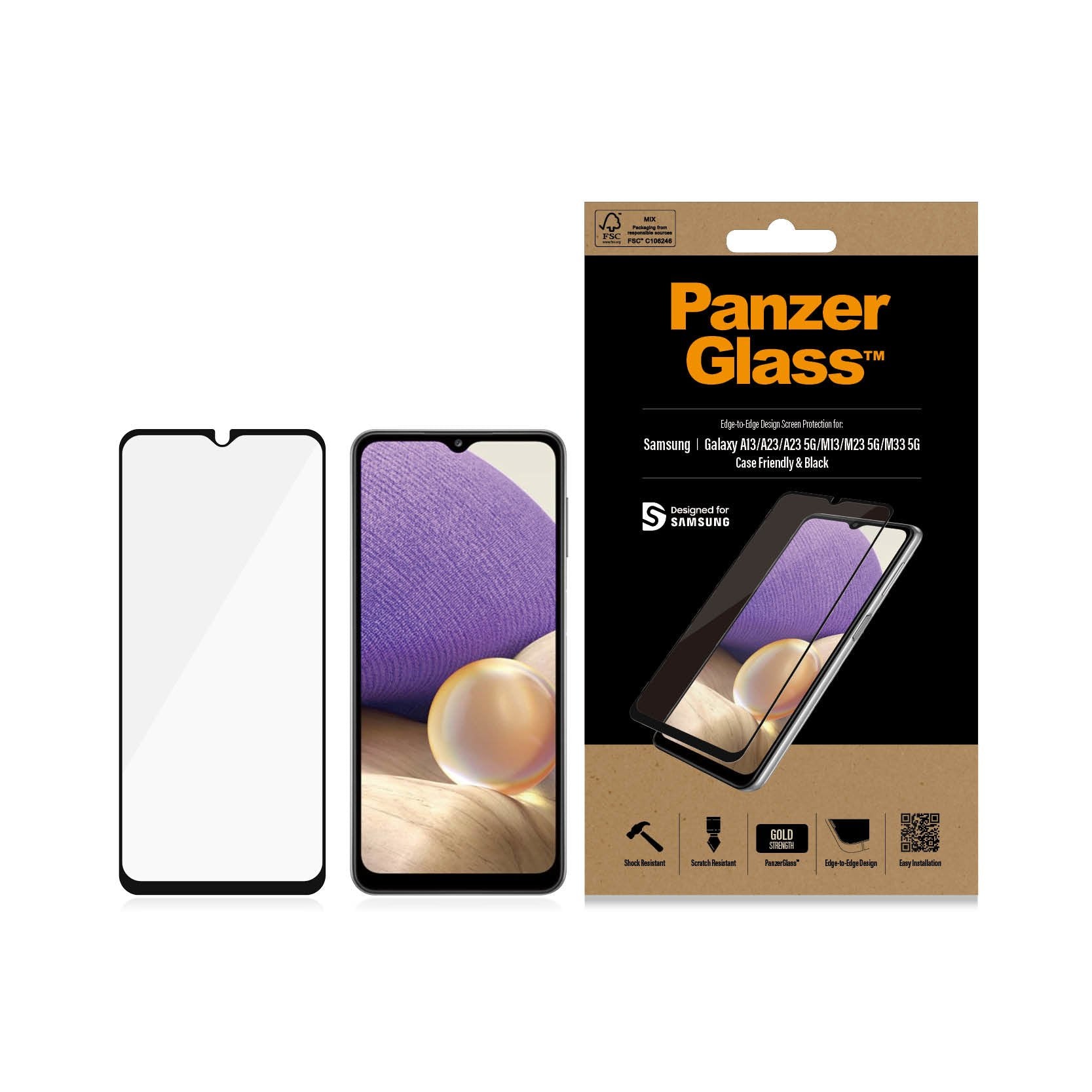Protector De Pantalla Panzerglass Samsung, Galaxy A13/M23 5g/M33 5g, Vidrio, Negro,