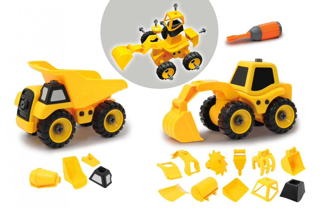 Jamara 405168 Juego De Vehículos De Construcción 9 En 2 9 Modelos Diferentes Con 2 Chasis, Multiherramienta Con Acoplamiento Antideslizante, Fácil De Desmontar Y Montar