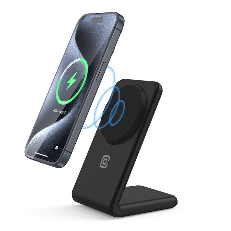 EAN 5904310703543 - Crong MagSpot Stand - 2-in-1 drahtloses Ladegerät mit MagSafe für iPhone und AirPods (schwarz) Smartphone imagen 1