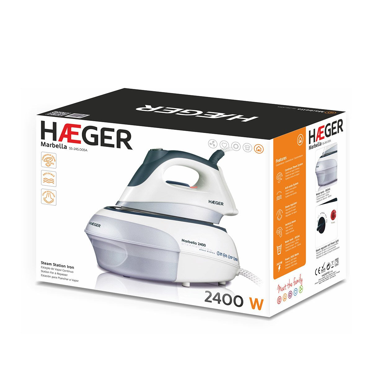 Centro De Planchado Haeger Marbella 2400w Sistema Anti-Cal Deposito 0.9l Vapor 80gr/Min Suela Acero Inox