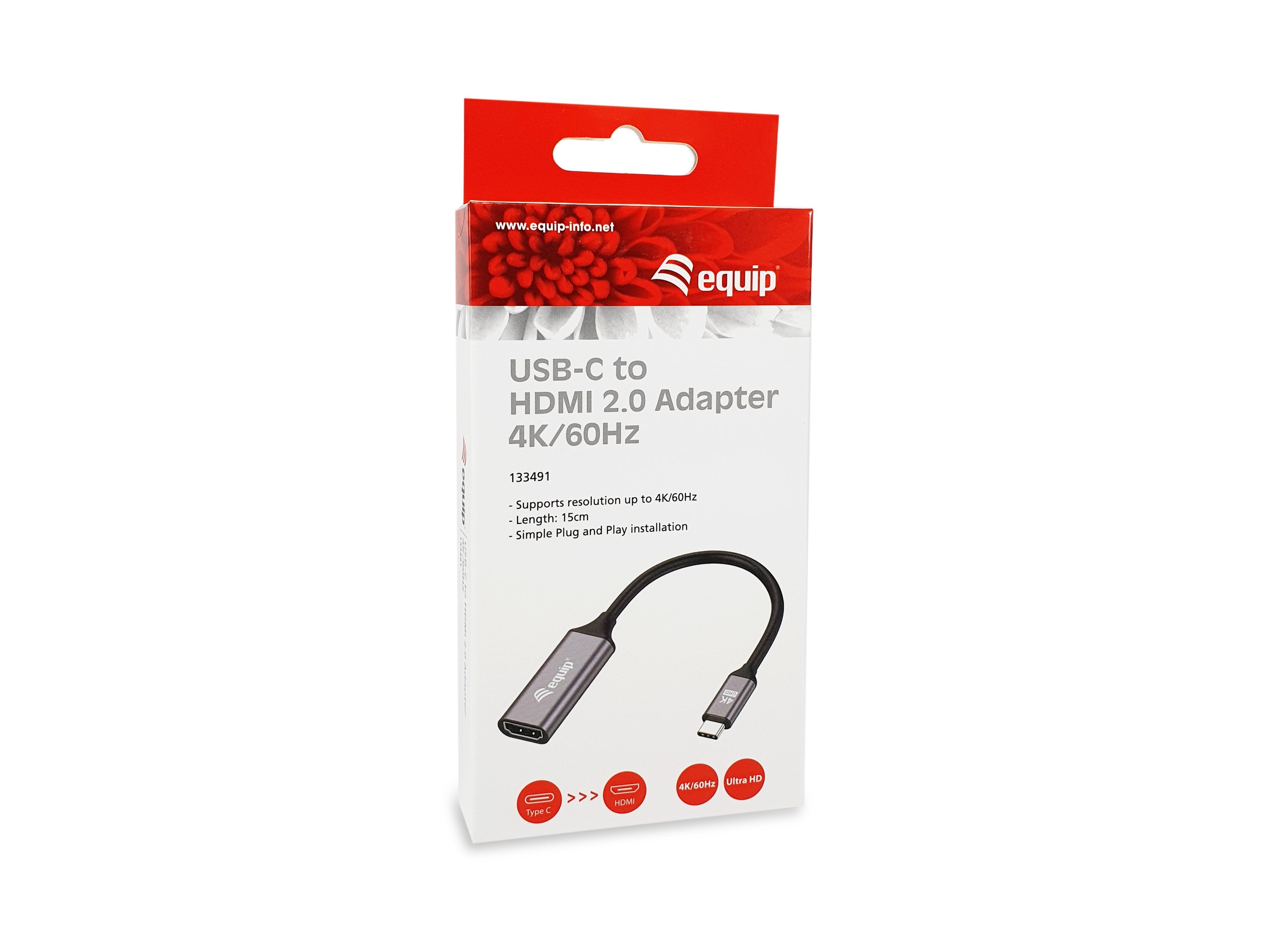 Equip 133491 Adaptador Usb-C -> Hdmi 2.0 4k60hz 0.15m Negro, Gris