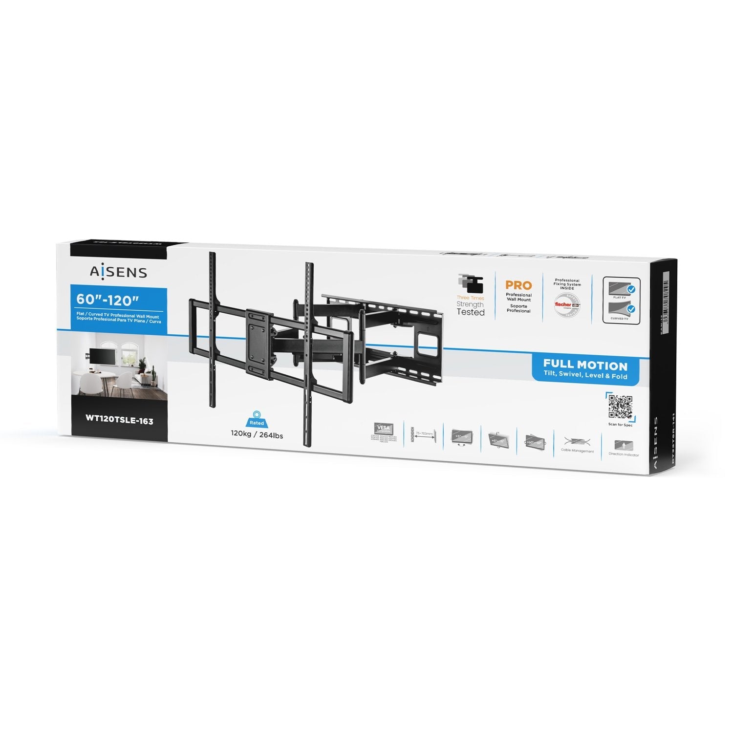 Aisens Soporte Pro Giratorio, Inclinable Y Nivelable Para Monitor/Tv 120kg De 60-120, Negro