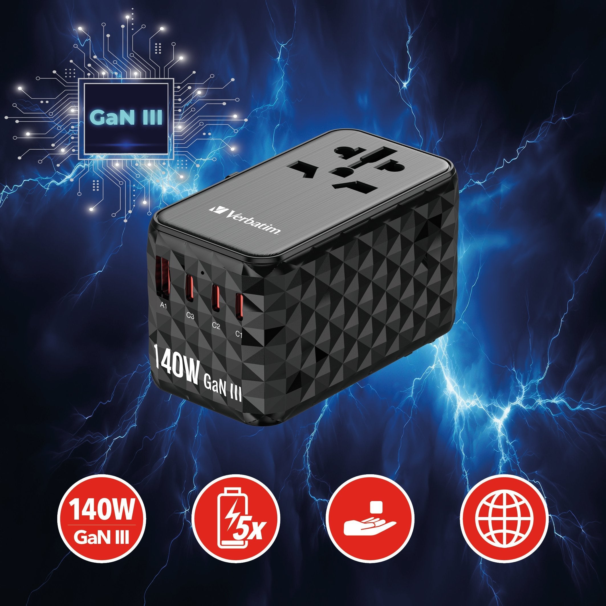 Verbatim Gan Iii Uni.Travel Adap 140w Welt-Zu-Welt Uta-10 32125