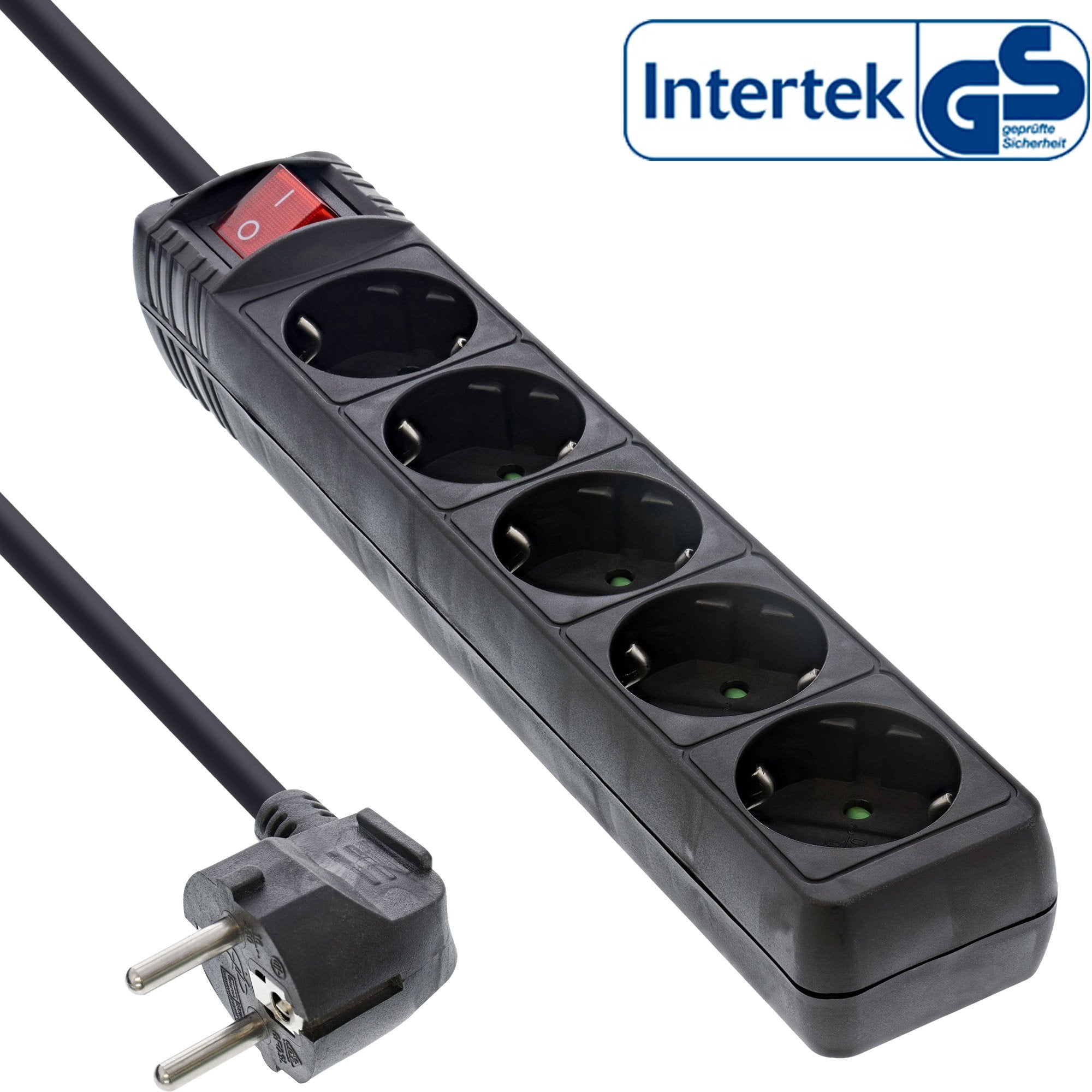 Regleta Inline Tipo F 5 Puertos Con Interruptor + Seguro Para Niños Negro 1.5m