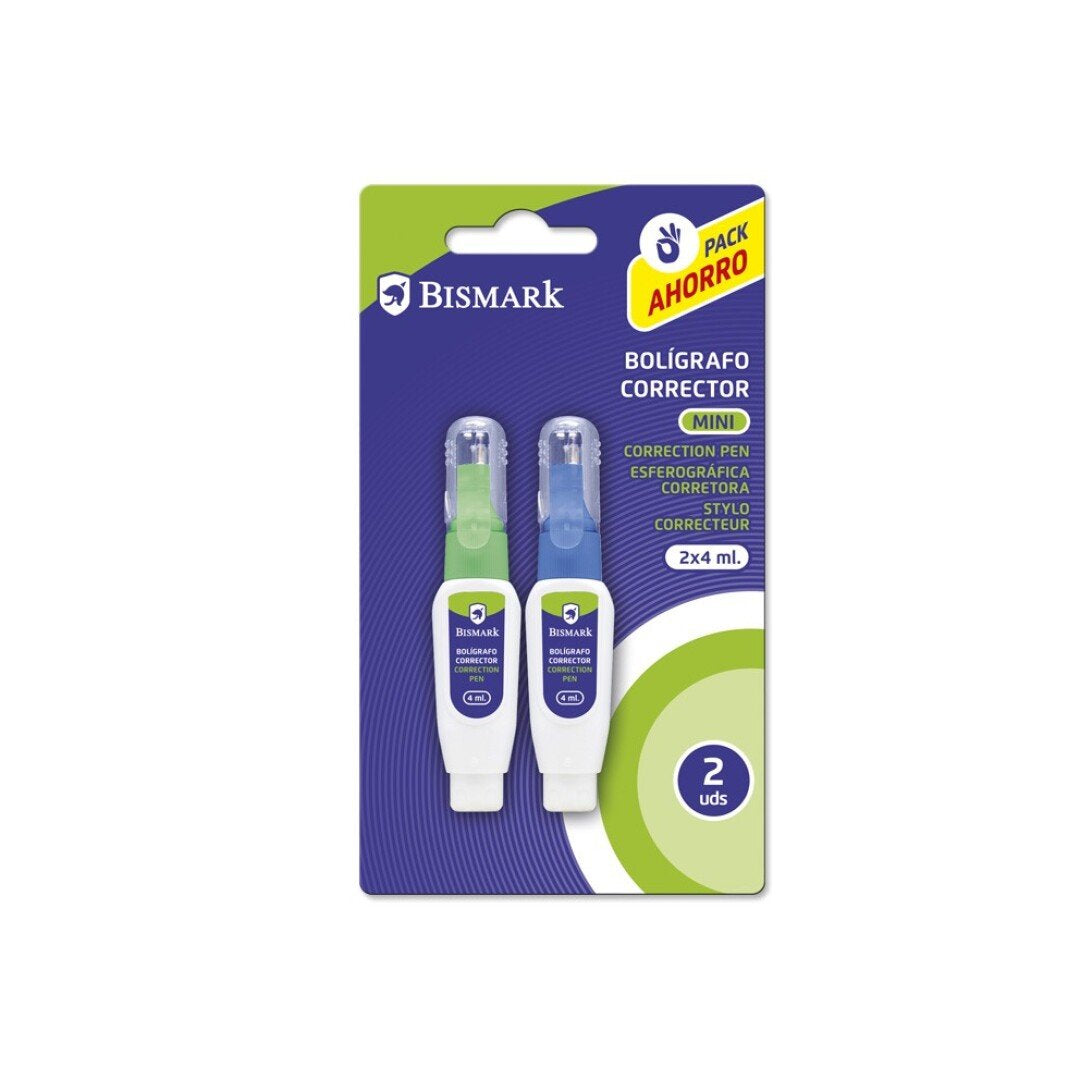 Bismark Pack De 2 Mini Boligrafos Correctores 4ml - Punta Metalica - Alta Precision