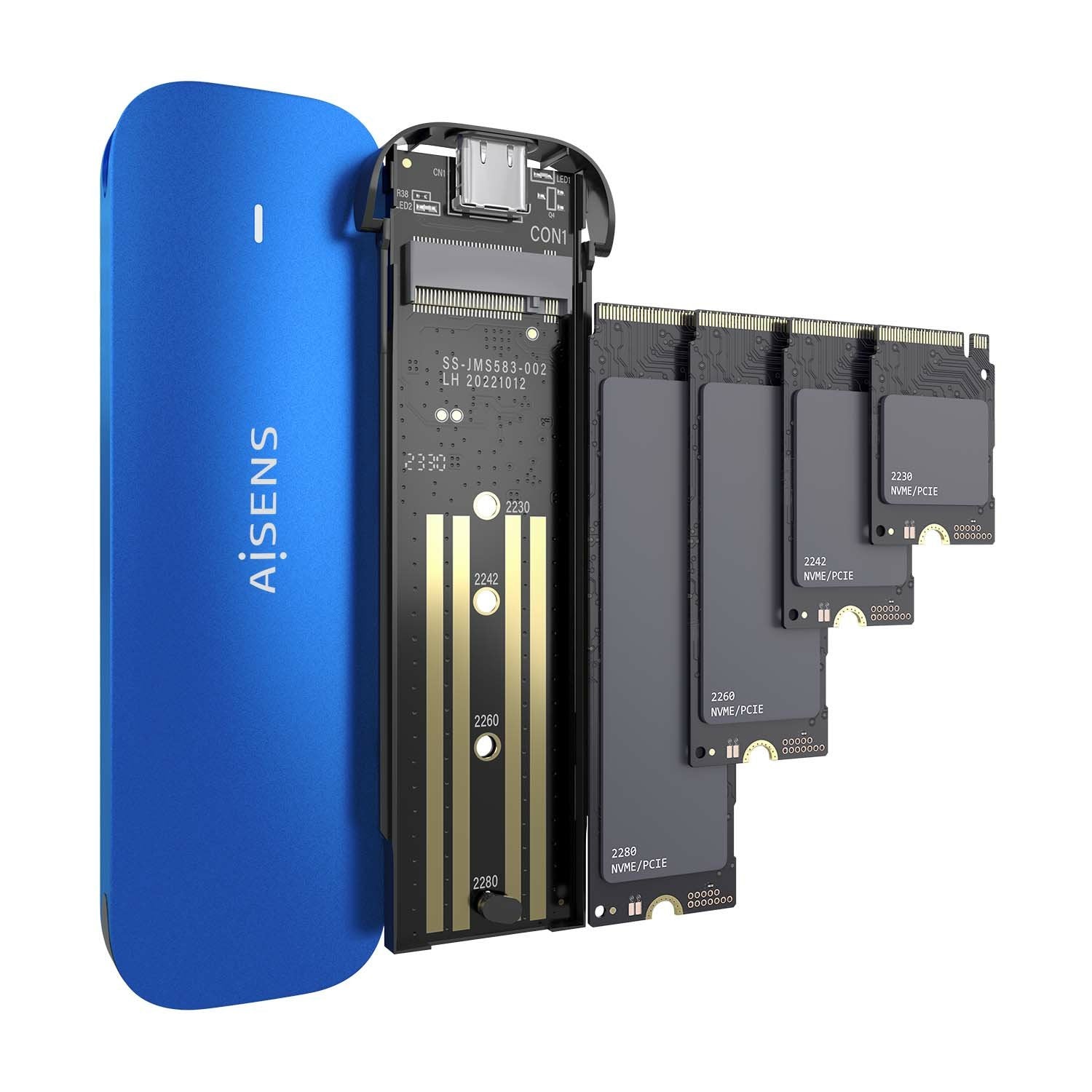 Aisens Caja Externa Para Disco Ssd M.2 Nvme Usb 3.2 Sin Tornillos Asm2-026blu
