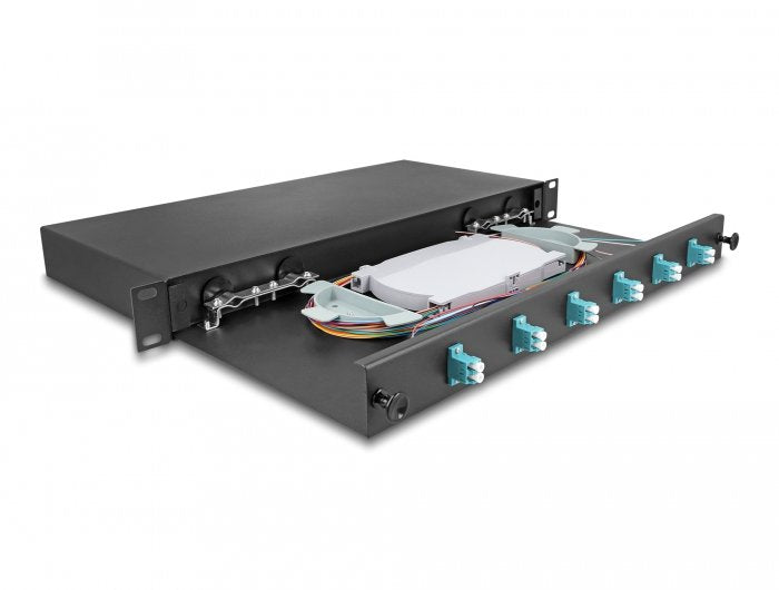 Delock 66998 Caja De Empalme De Fibra Óptica De 19? 6 X Lc Duplex Om3 1u Completamente Montada Lista Para Empalmar