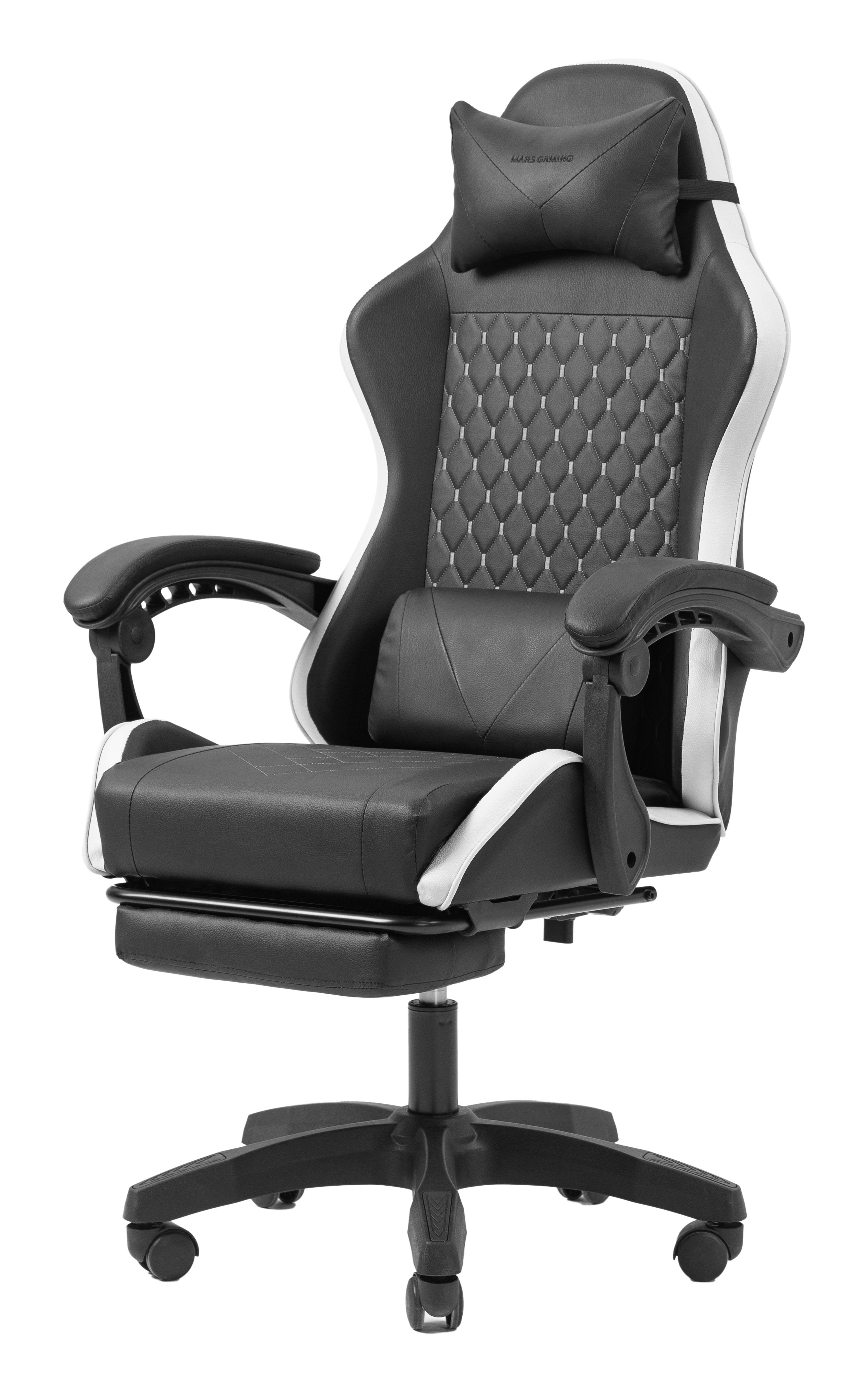 Silla Gamer Mars Gaming Mgcxbbl Negra Y Blanca Reclinable Reposabrazos Ajustable Reposapies Cojines
