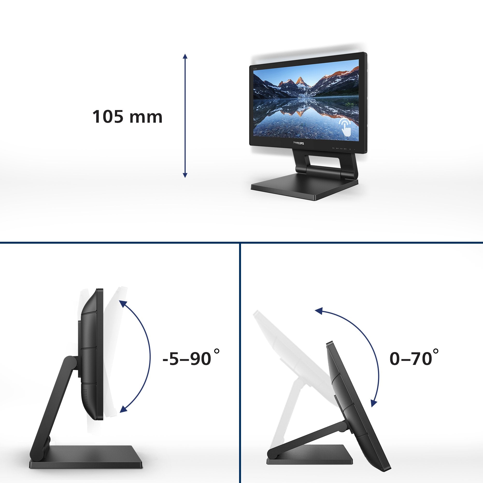EAN 8712581760250 - Philips 162B9T/00 pantalla para PC 39,6 cm (15.6") 1366 x 768 Pixeles HD LCD Pantalla táctil Negro imagen 3