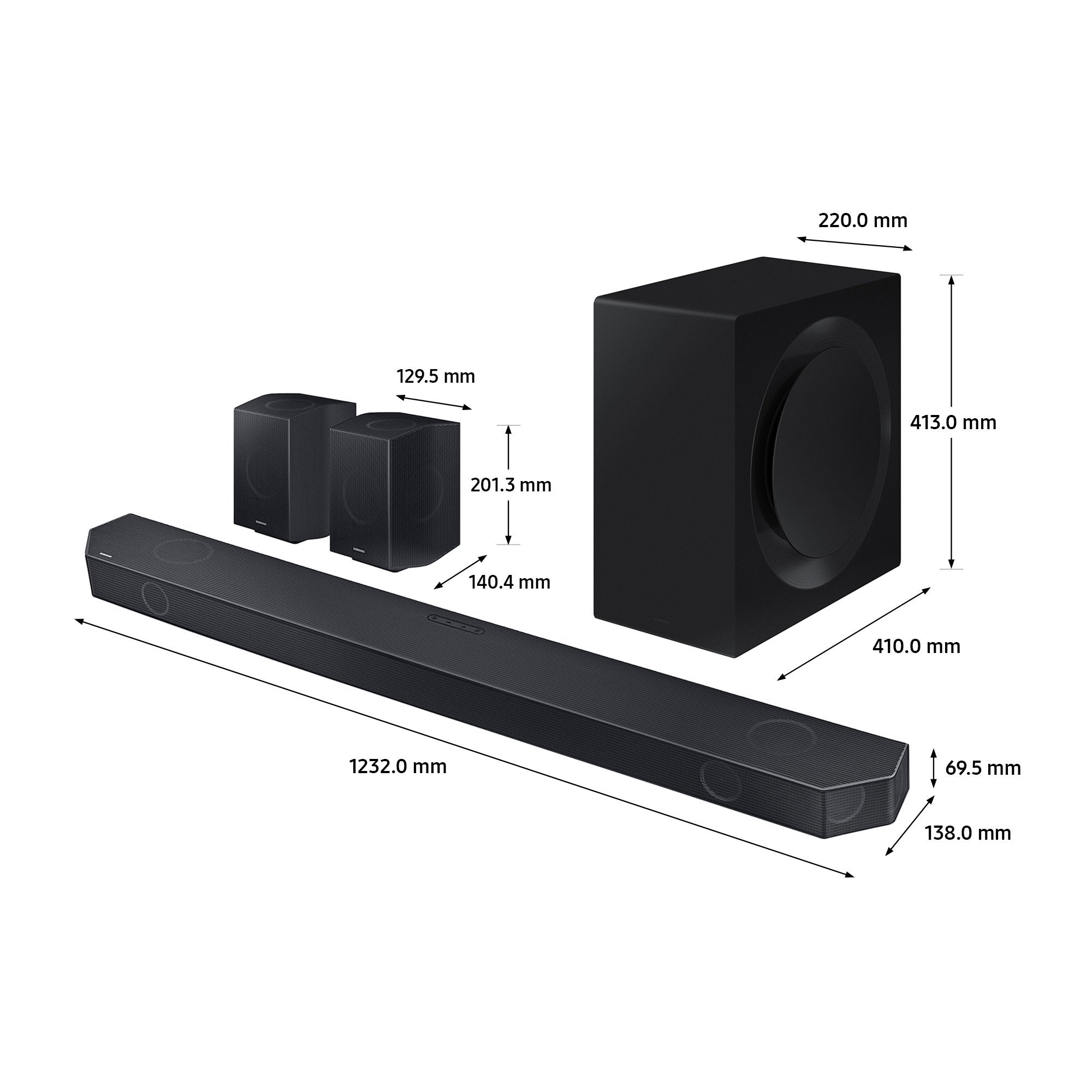 Barra De Sonido Samsung Hw-Q990d Zf Graphite Black Con Subwoofer + Traseros Inalámbricos 41w 11.1.4ch