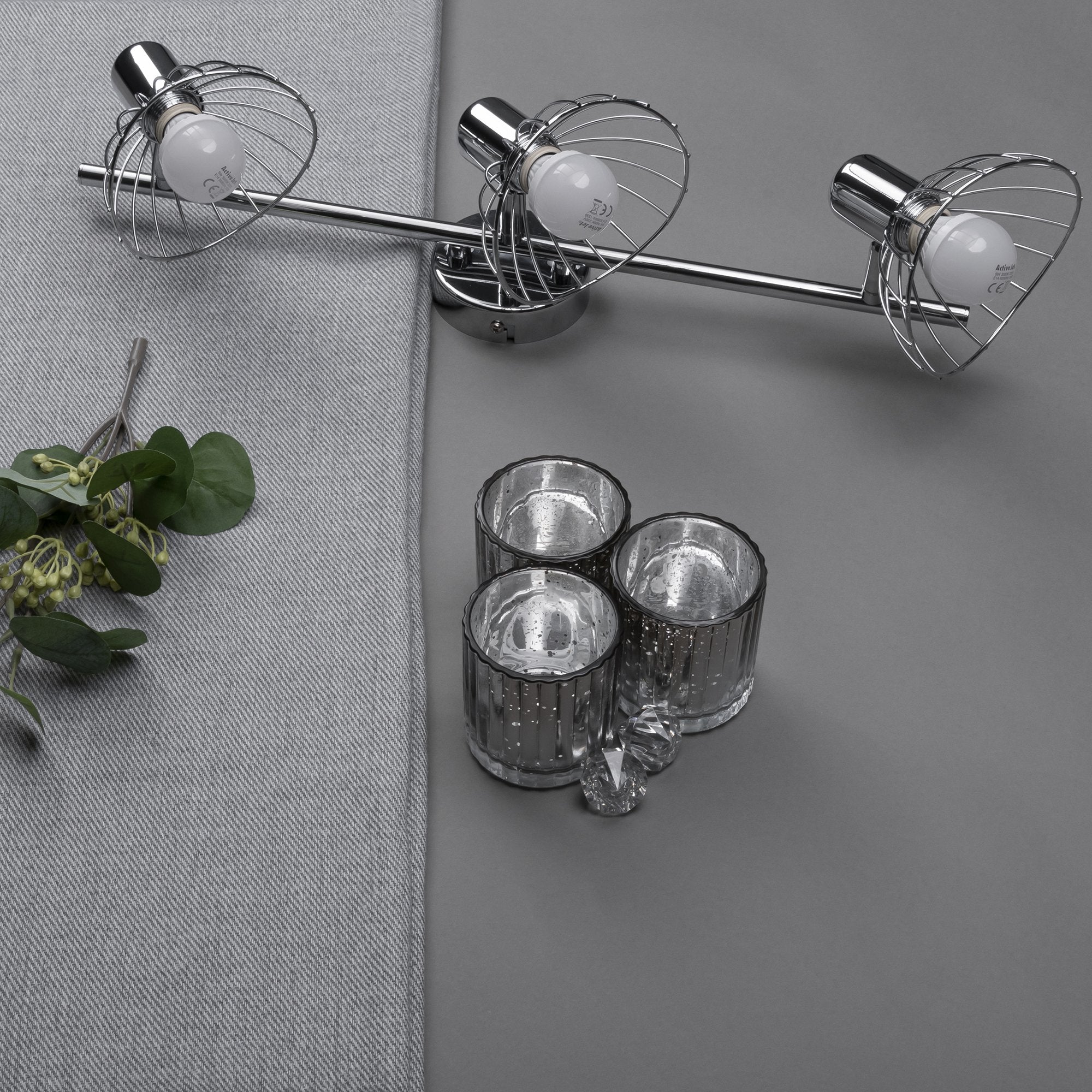 Activejet Gizel Tira De Luz De Pared De Techo Triple Cromo E14 Lámpara De Pared Para Sala De Estar