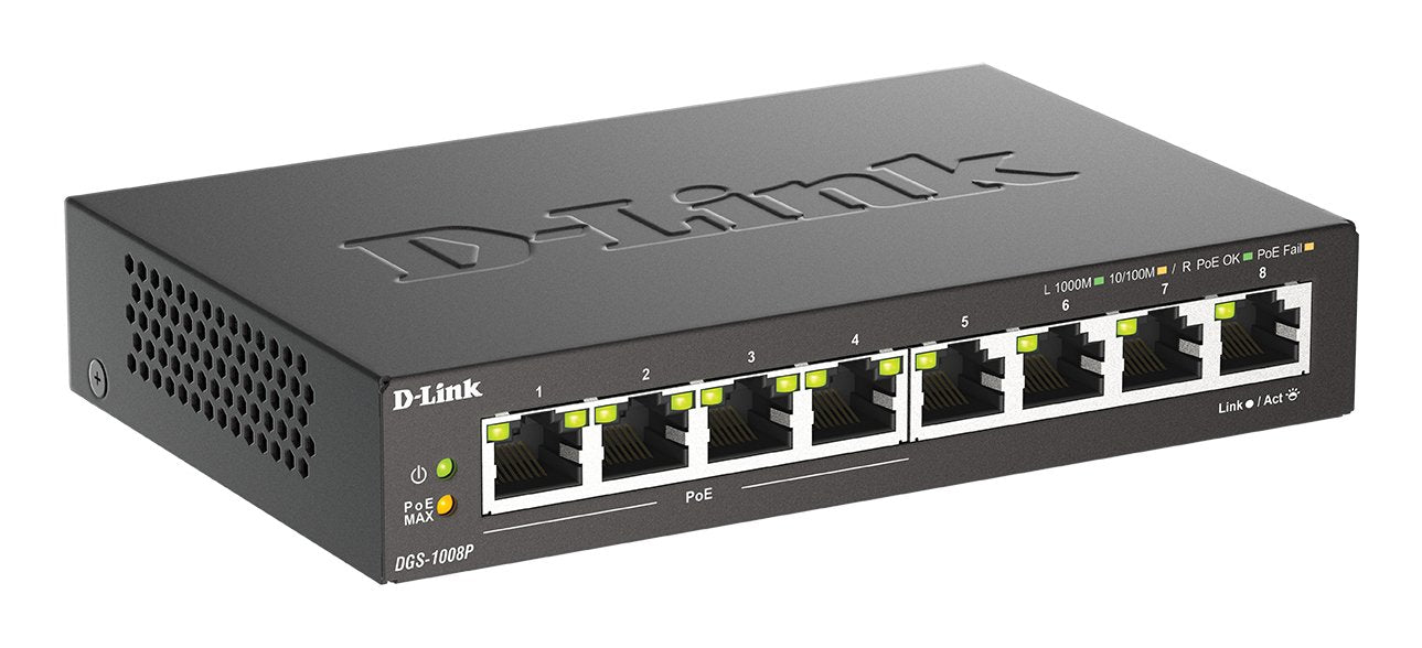 Switch D-Link Dgs-1008p 8 Puertos Rj-45 Gigabit 10 100 1000 Poe