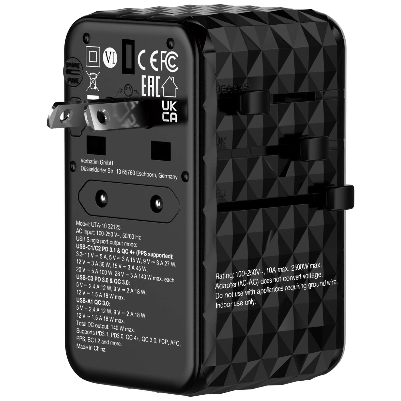 Verbatim Gan Iii Uni.Travel Adap 140w Welt-Zu-Welt Uta-10 32125