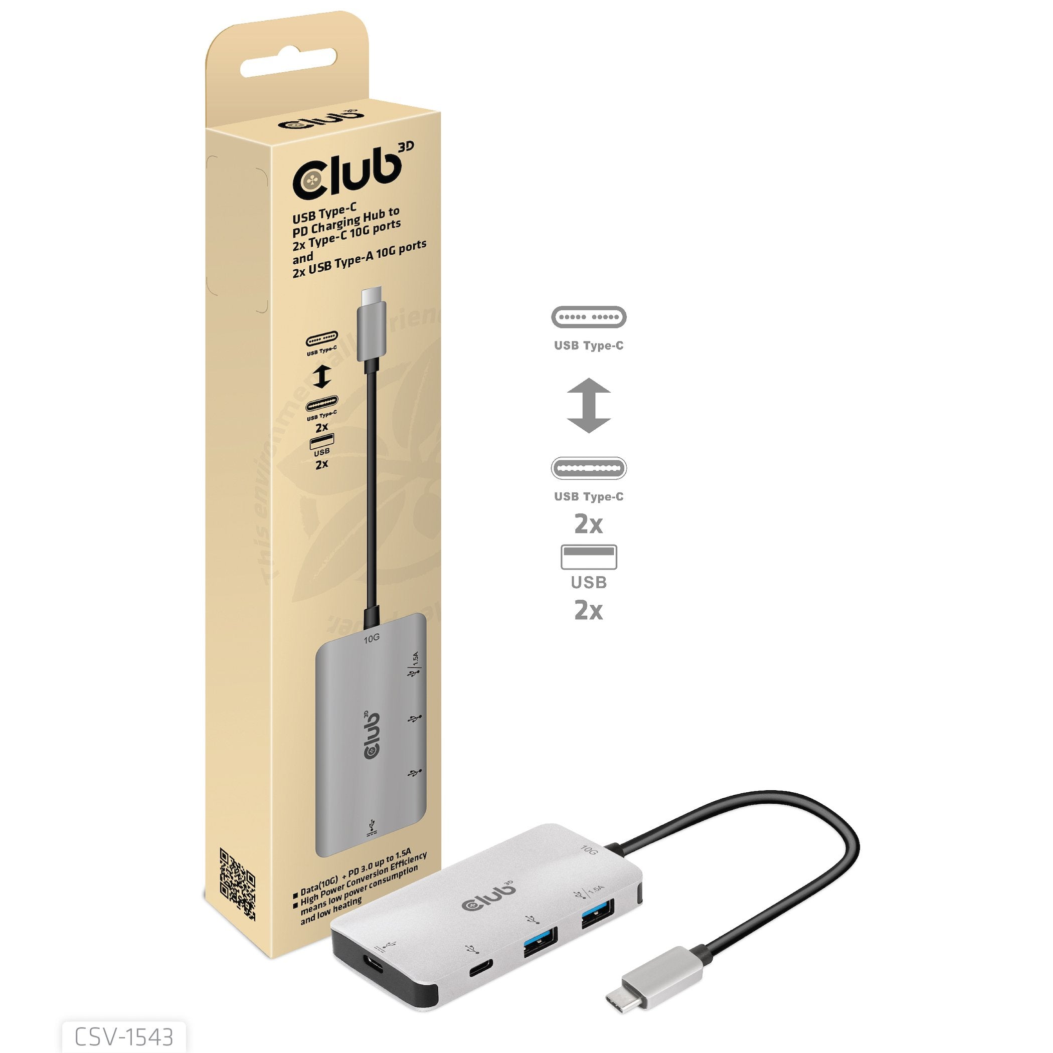 EAN 8719214472061 - CLUB3D CSV-1543 base para portátil y replicador de puertos USB 3.2 Gen 2 (3.1 Gen 2) Type-C Negro, Plata imagen 1