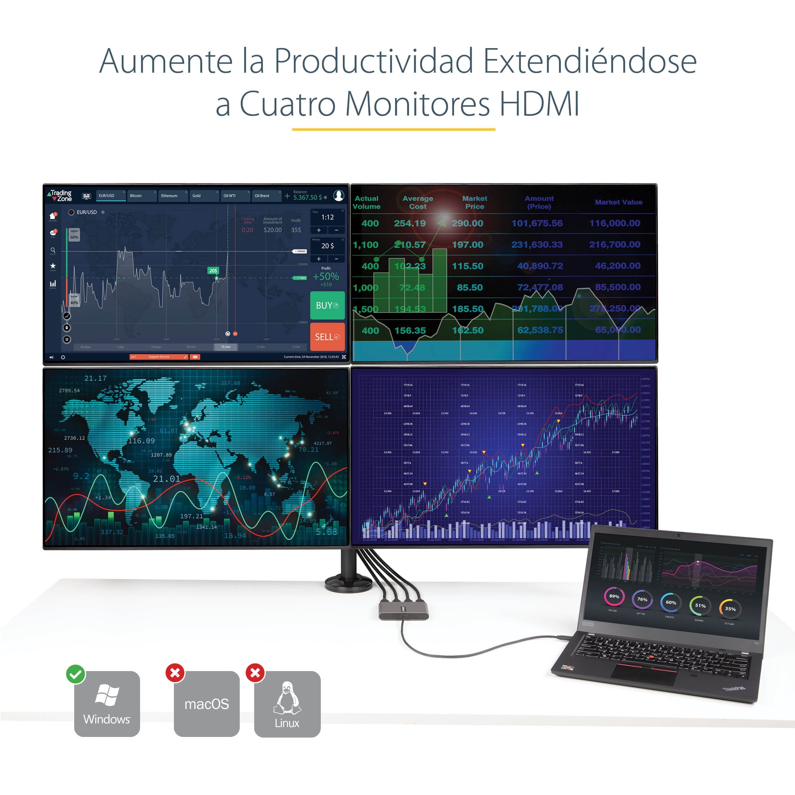 EAN 0065030888714 - StarTech.com USBC2HD4 Adaptador gráfico USB 1920 x 1080 Pixeles Gris imagen 7