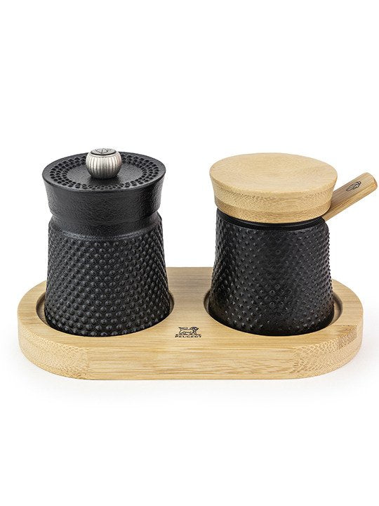 Peugeot Bali Fonte Pfeffermühle Salzstreuer+ Tray 8cm Black