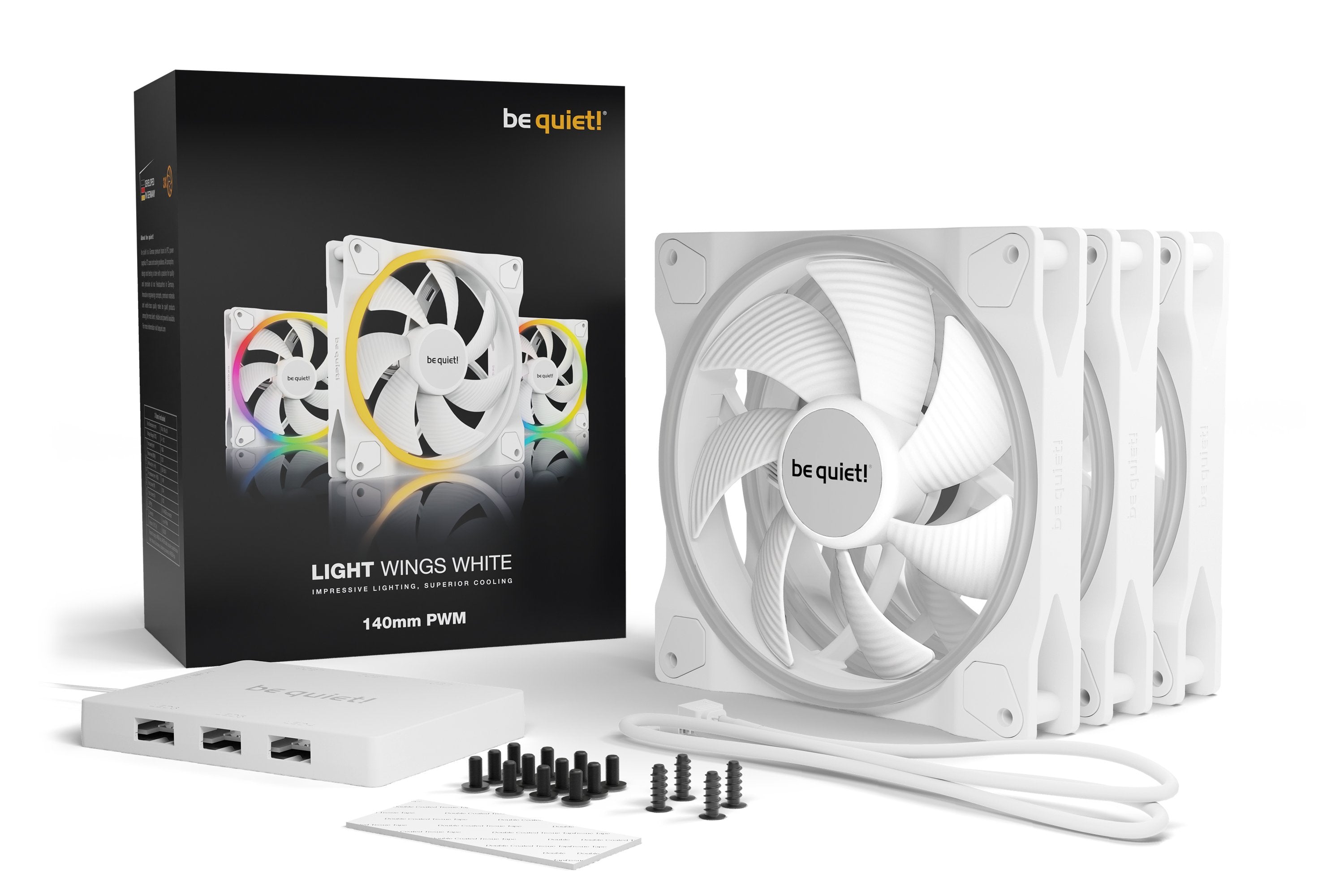 Ventilador 140x140 Be Quiet Light Wings White Pack 3ud 1500rpm Pwm Argb