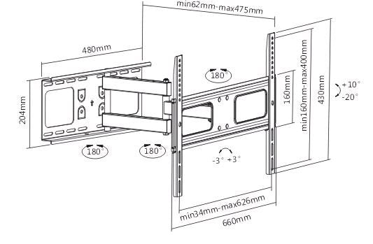 Sunne 37-63-Ea2 Soporte De Pared Para Pantalla Plana 177,8 Cm (70") Negro