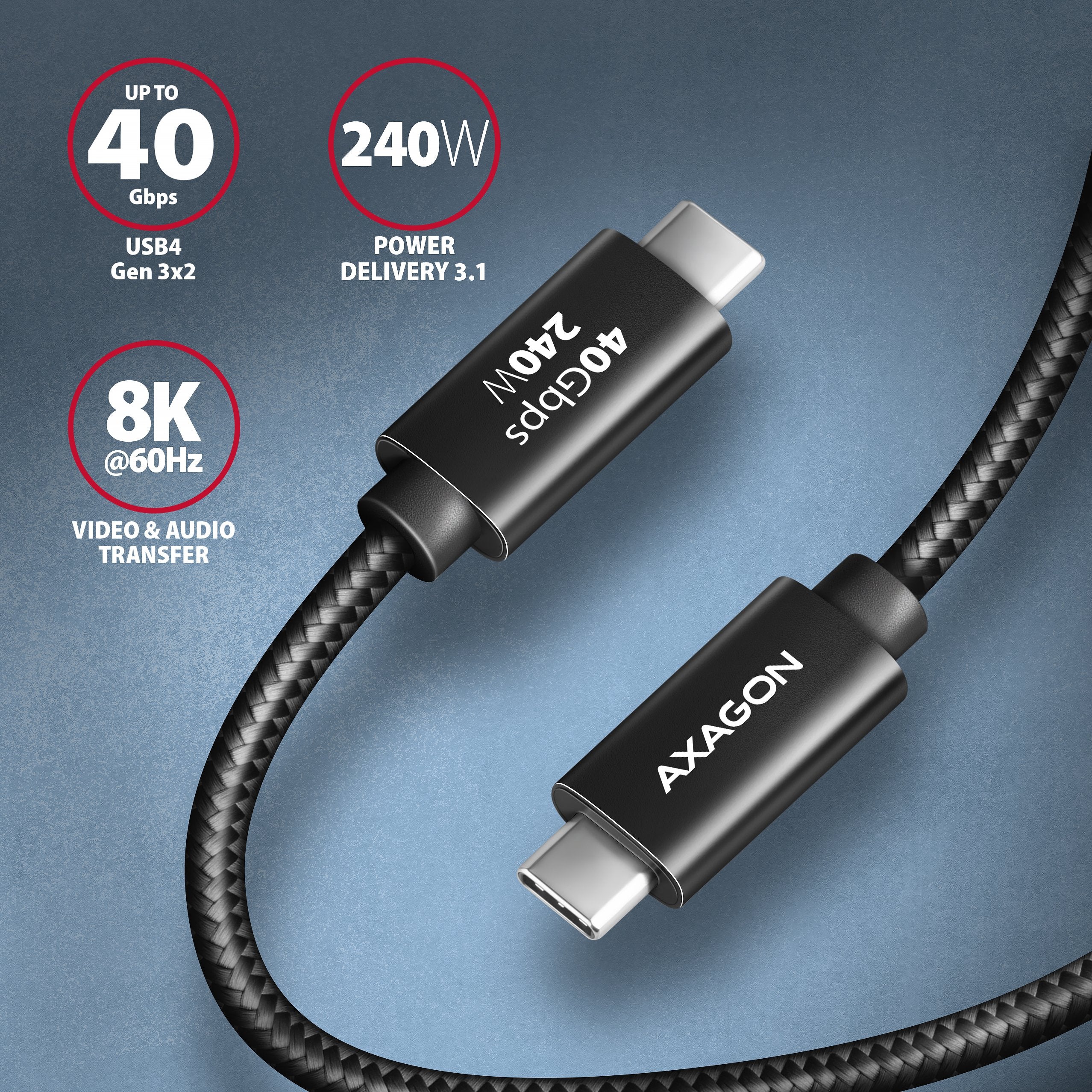 EAN 8595247909404 - Axagon BUCM4X-CM05AB cable USB USB4 Gen 3x2 0,5 m USB C 40 Gbit/s 240 W Negro imagen 2